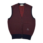 Burberrys バーバリー ロゴ刺繍 前ボタン ウールニット ベスト /レッド×ネイビー/ビンテージ