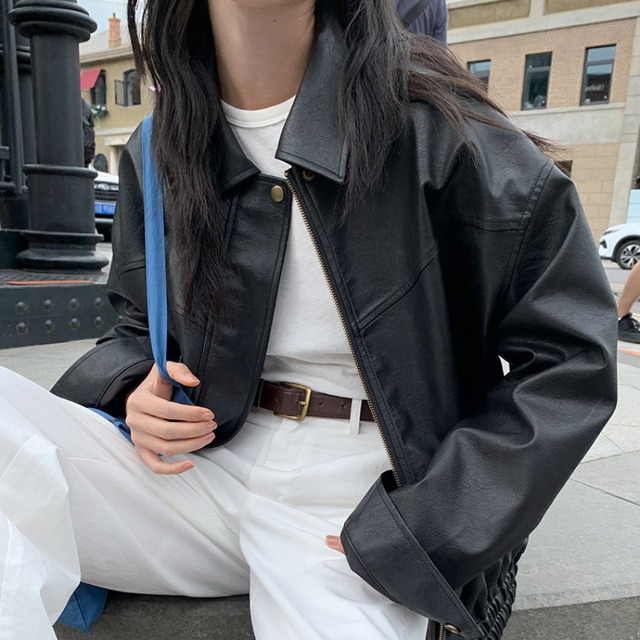 faux-leather oversized jacket　J00429