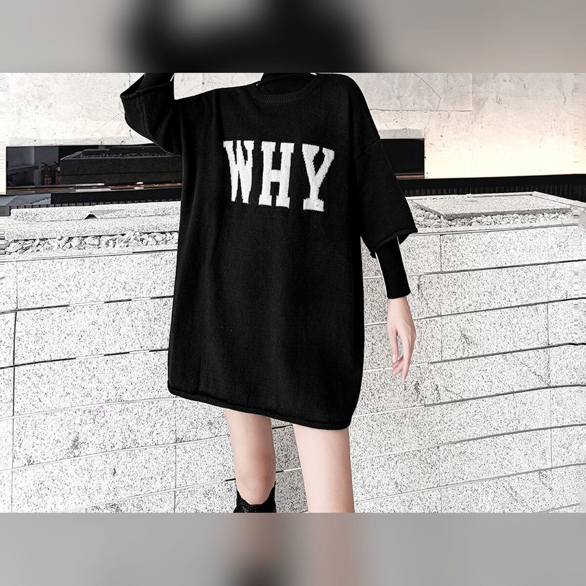 WHYロゴ ドロップショルダー 五分袖 ニットプルオーバー 2color PU0534