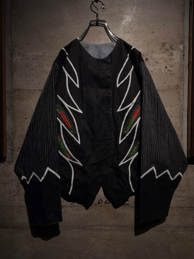 【Caka】Stitch Design Vintage Loose Dolman Sleeve Denim Jacket