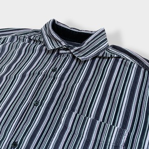 【ARMAND THIERY】ストライプシャツ 長袖シャツ スウェード調 カジュアルシャツ パープル ピンク マルチカラー XL ビッグシルエット US古着