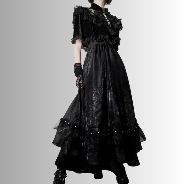 ガーリー系ゴスロリ 逃避行プリンセス黒ロングOP 闇かわいい