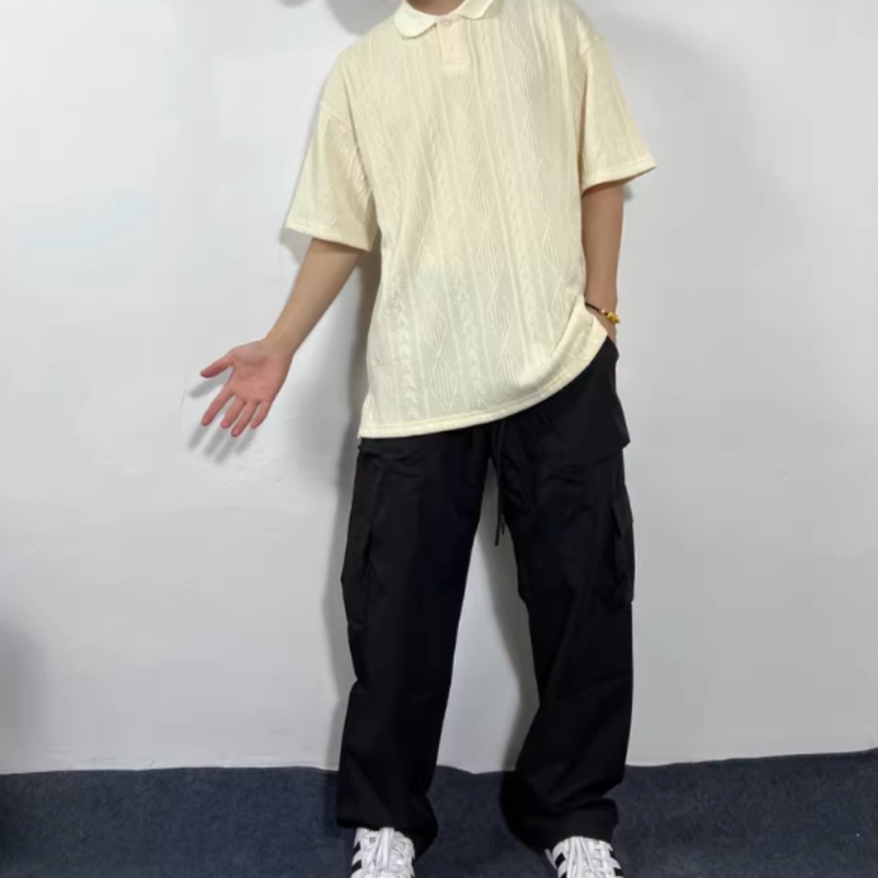 テクスチャーニット半袖ポロシャツ　0754