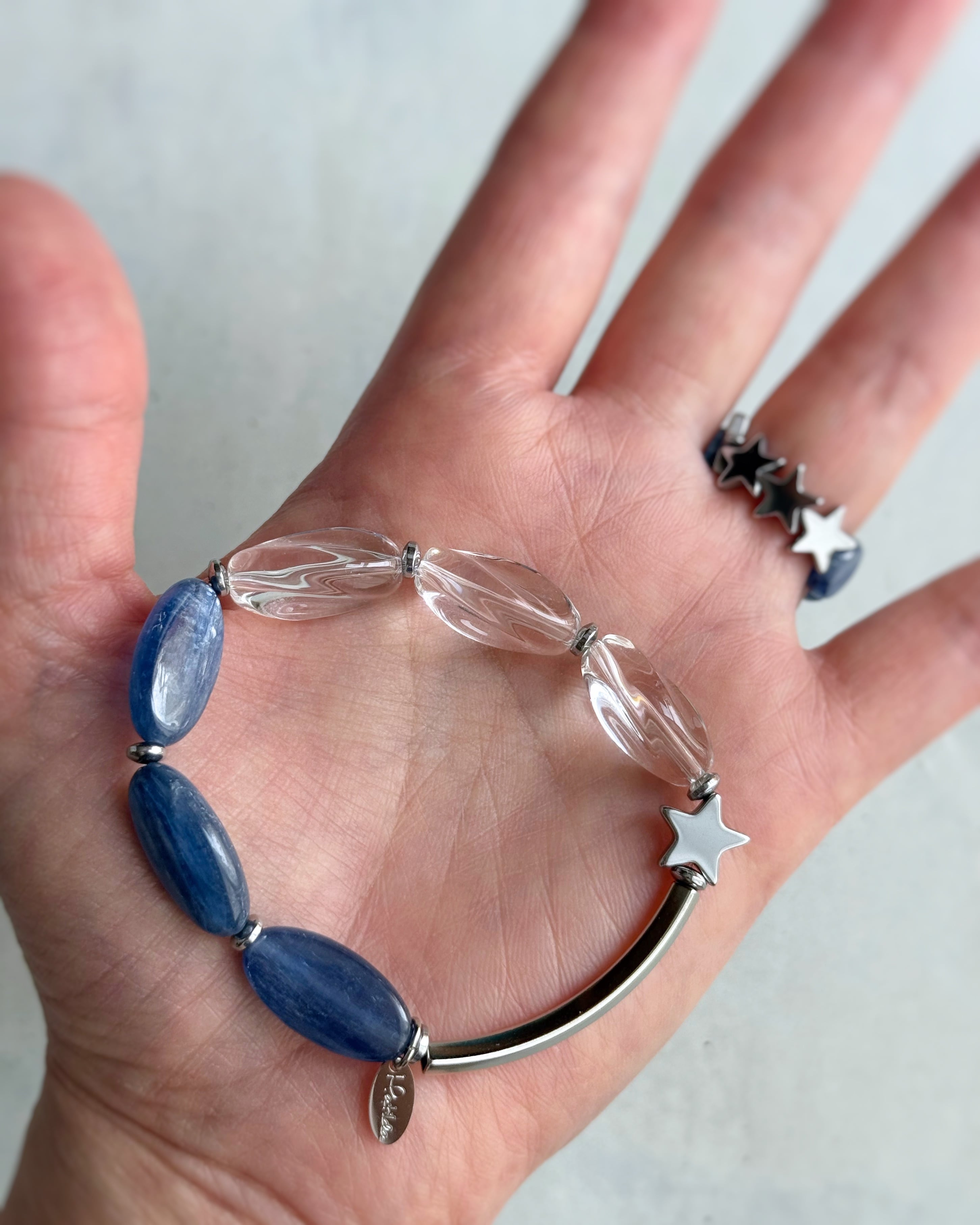 Tube & stone bracelet(カイヤナイト×クォーツ)