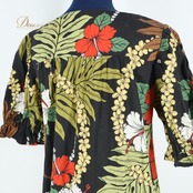 フラダンス 衣装 ワンピース ドレス ブラック系 ハイビスカス柄 ハワイアンプリント アロハ レッスン 練習 フリル かわいい 大人っぽい 上品 華やか おしゃれ かっこいい グリーン系 レッド系 ブラウン系 ホワイト系 イエロー系 黒 緑 赤 茶 白 黄 フラ ダンス 華やかさ フレア エレガント 南国風