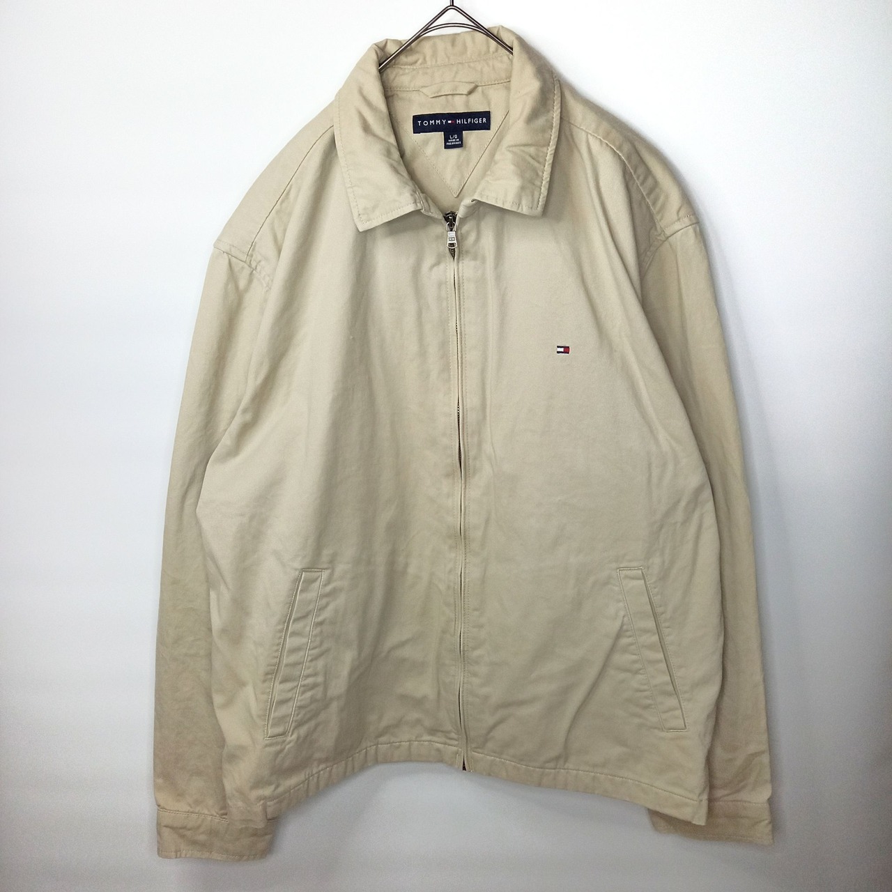 トミーヒルフィガー　コットン　スイングトップ　ブルゾン　刺繍ロゴ　ベージュ　L