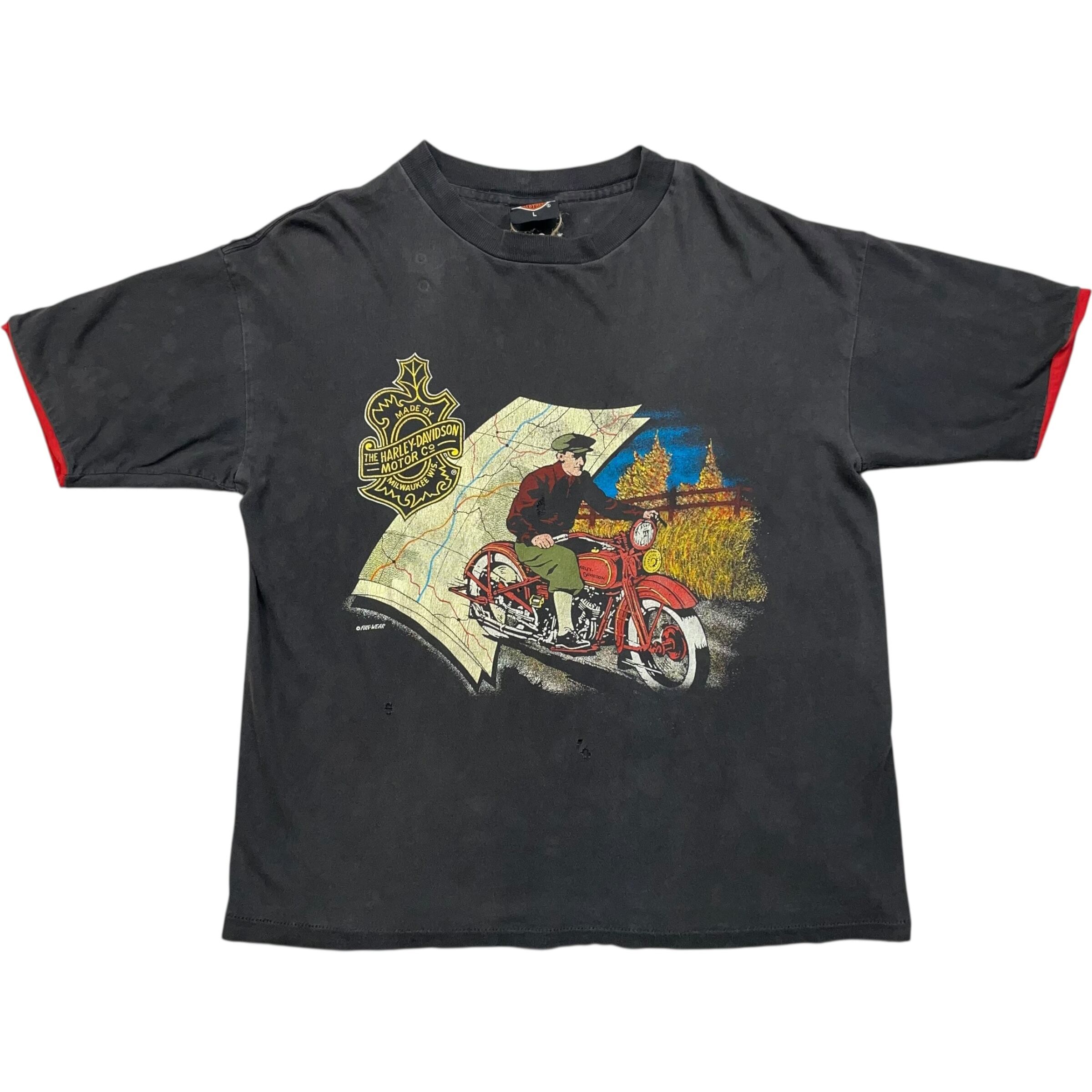 《L》 Harley-Davidson ハーレーダビッドソン Tシャツ フロントプリント ダメージ 雰囲気 レイヤード 裾シングルステッチ 90年代 vintage no.7339