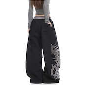 ストリート  裏起毛 ゴシックレタリング刺繍 スウェットパンツ P382