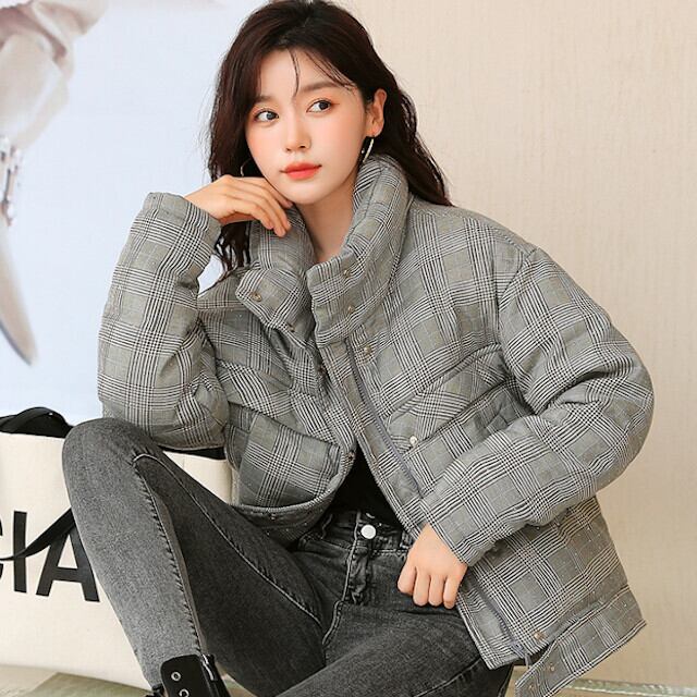 ダウンジャケット レディース アウター 大人可愛い 上品 ショート丈 S/M/L 千鳥格子/チェック(ブラウン)/チェック(グレー)/チェック(レッド)/チェック(ブラック)