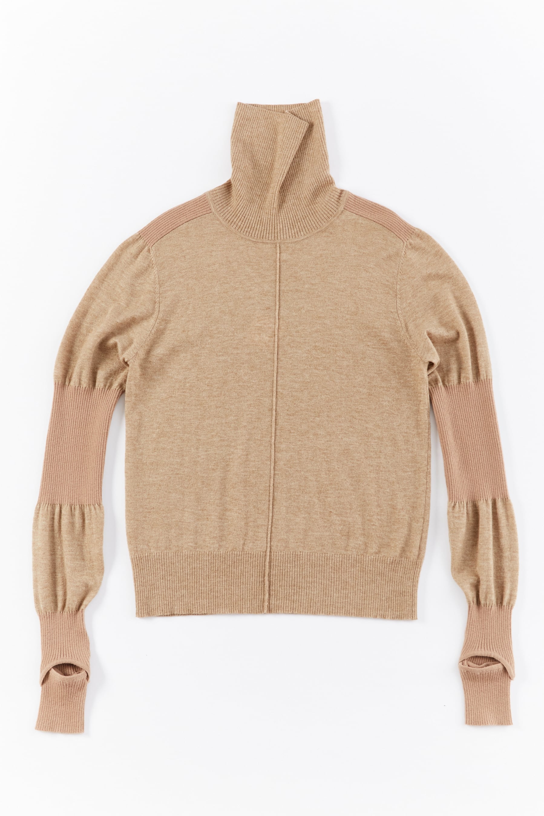 RIB SWITCHING TURTLE NECK PULLOVER	 25AWAC-001 BEIGE