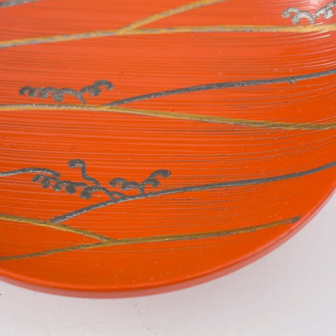 CB50 茶懐石道具わらび波引盃五客玄々斎好朱塗金蒔絵刷毛目木製漆器茶