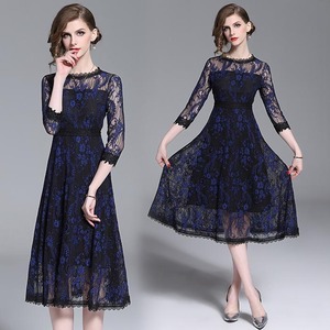 ★送料無料★11号（L)☆総レ－スマキシ丈ワンピ－ス[OPN3740]