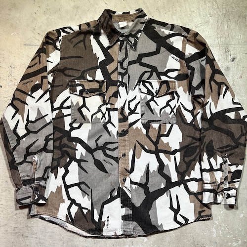 80's 90's PREDATOR CAMOUFLAGE プレデター カモフラージュシャツ 迷彩 FALL GRAY グレー コットン アウトドア ハンティング LARGE USA製 希少 ヴィンテージ BA-2134 RM2553H