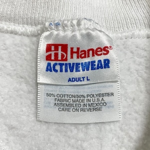 【HANES】90s USA製 企業系 ワンポイントロゴ バックロゴ バックプリント 袖プリント スウェット トレーナー プルオーバー L 白US古着