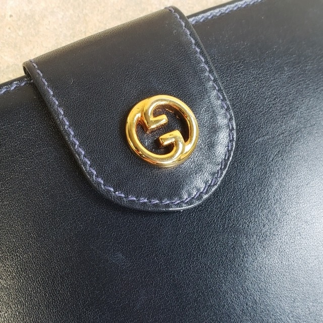 オールドグッチ ☆ ヴィンテージ GG がま口 レザー 折財布 イタリア製 