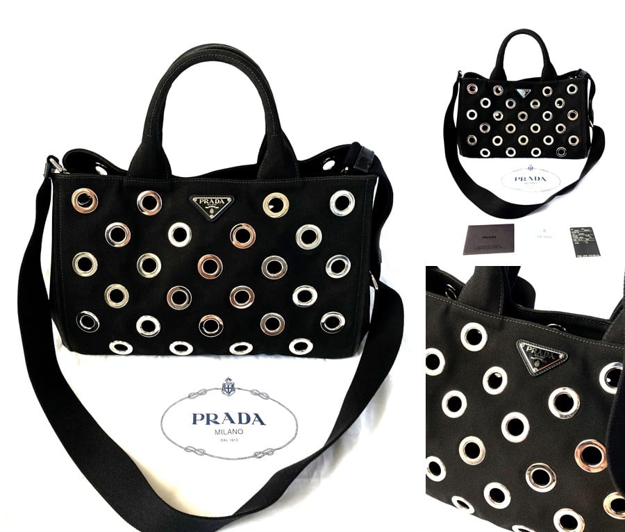 【美品】PRADA カナパ トート 1BG642 黒 2015 PRADA カナパ グロメット パンチング 1BG642 2way トート