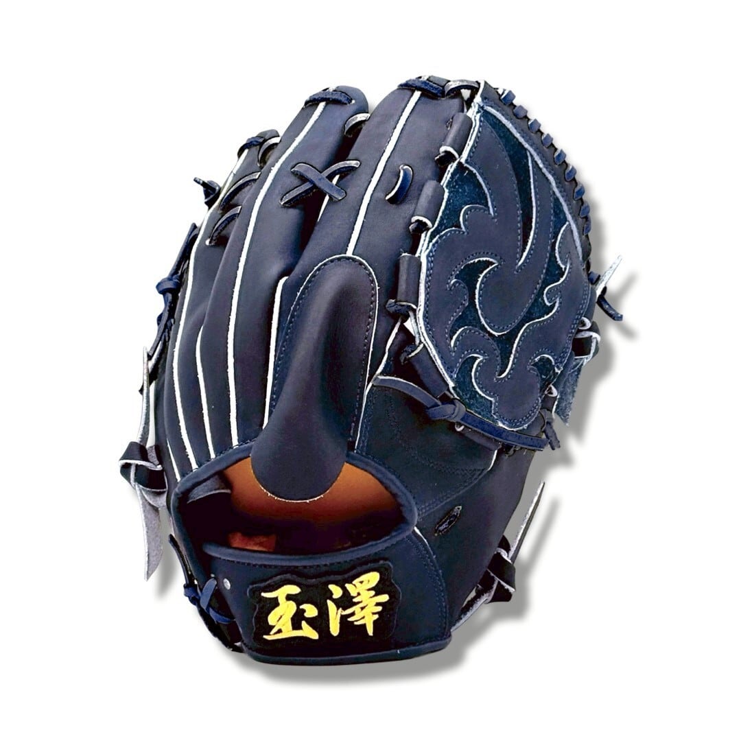 【軸入り】玉澤 HERO'S 硬式投手用(ピッチャー用) グローブ HE-01N 肉厚デザインウェブ(本体:Nブラック 紐:Nブラック)|タマザワ