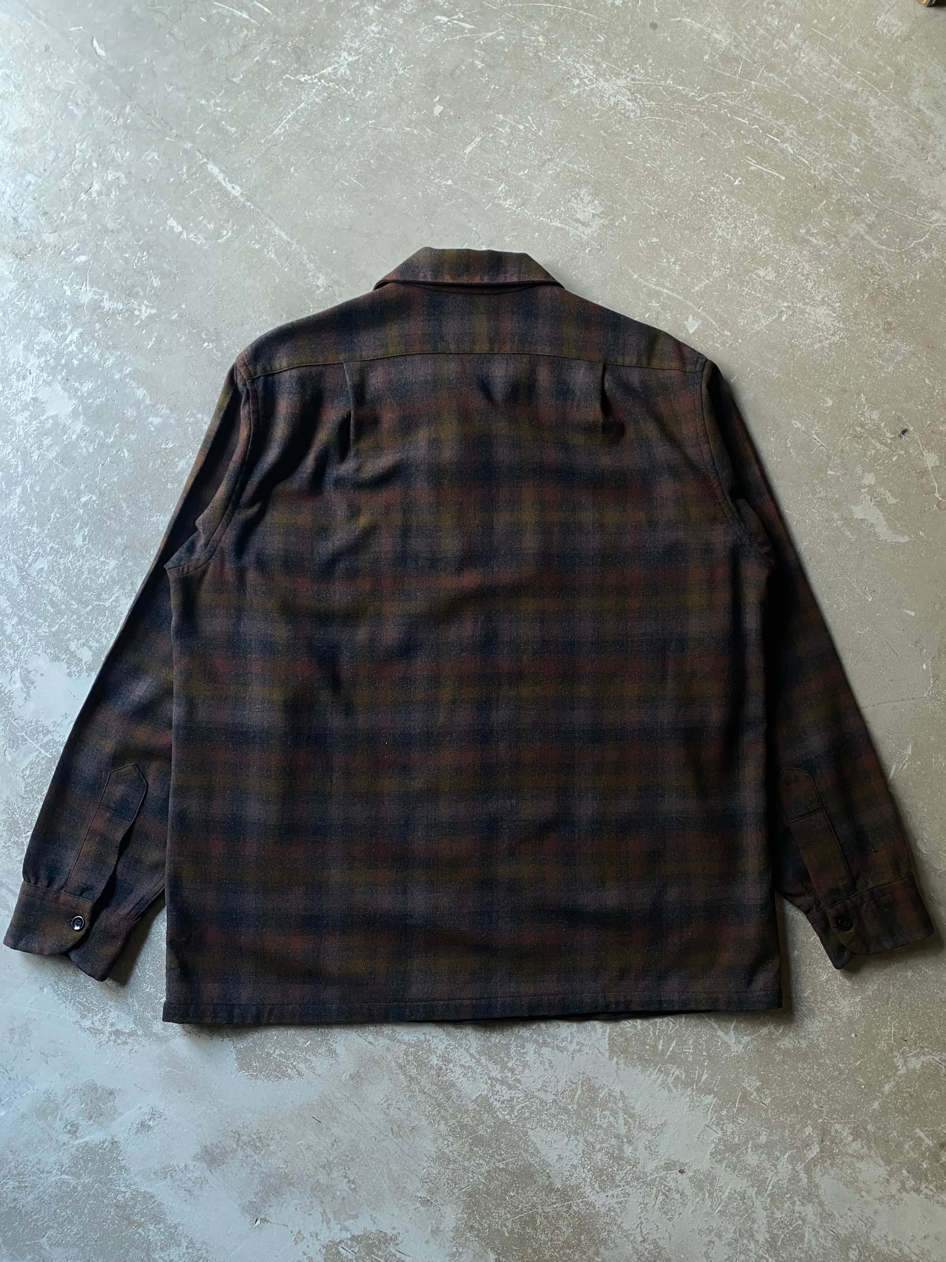 50s PENDLETON Wool Board Shirt “ Shadow Plaid ” / vintage