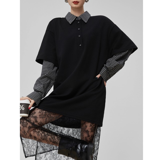 ポロシャツ×レース レイヤード ワンピース　510W35