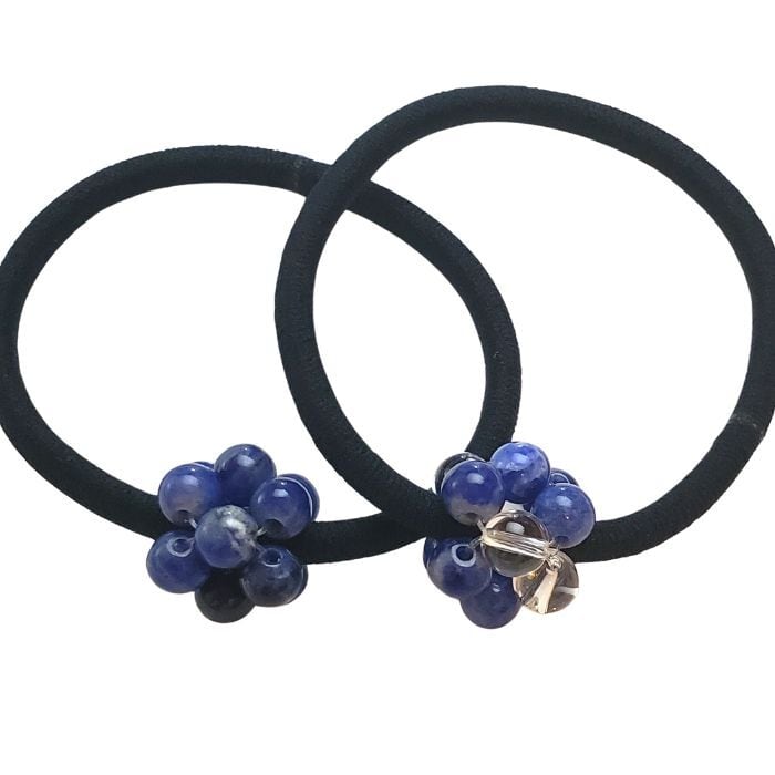 髪飾り ヘアゴム ソーダライト クリスタル ヘアアクセサリー パワーストーン 天然石 アクセサリー 黒ゴム 受験のお守り ハンドメイド シンプル 青い石 水晶 プレゼント ギフト 送料無料