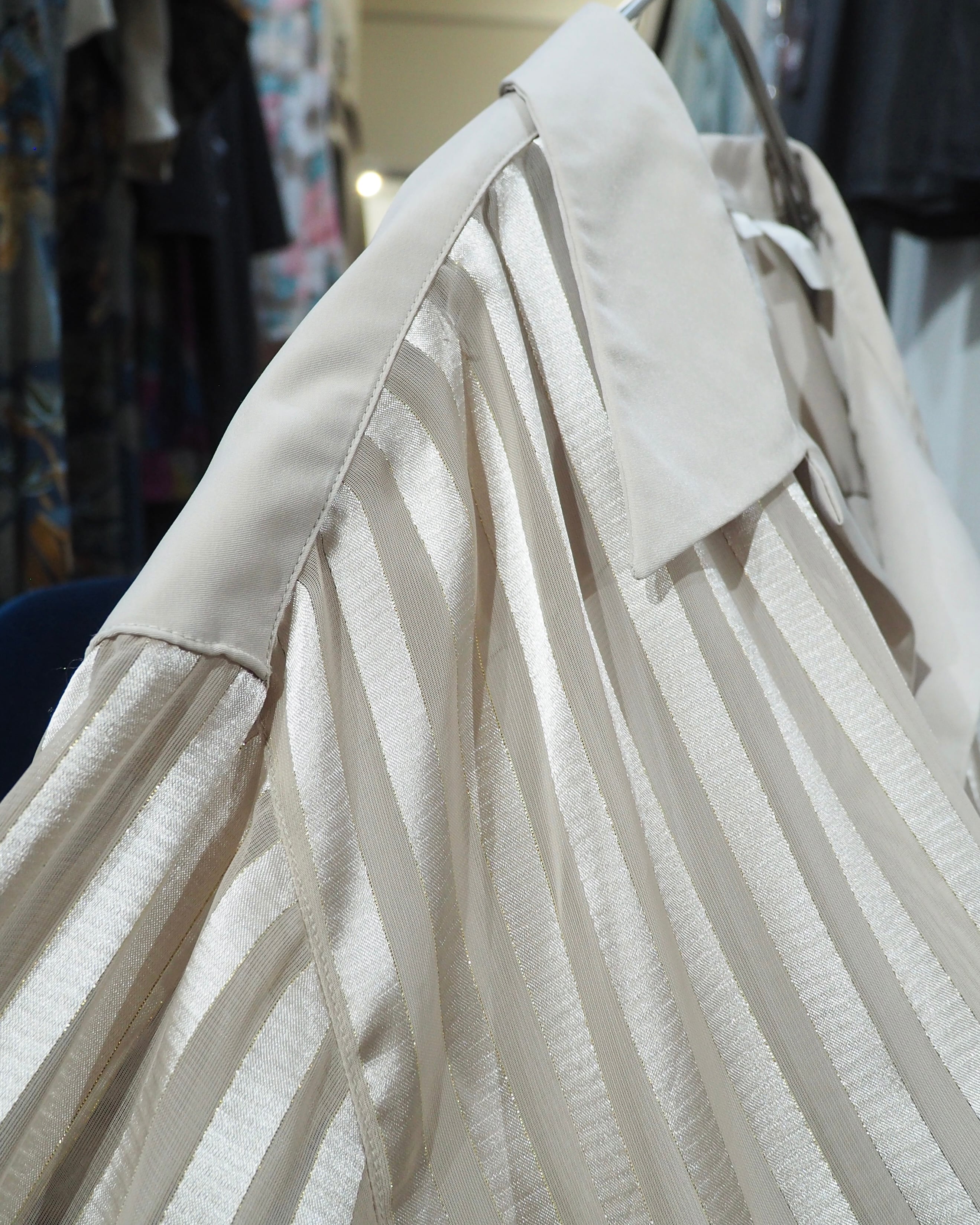 1990s " PRONTI " Sheer stripe Design vintage Drape loose Open collar Shirt