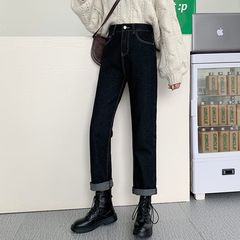 スプリングパンツ 薄手ハイウェストブラックジーンズ 春物 スーパーモール35015236883