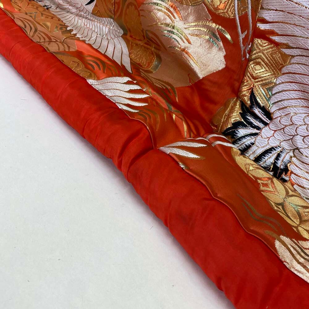 色打掛 正絹 鶴 刺繍 金 オレンジ 打掛 花嫁衣裳 婚礼 リサイクル 中古  