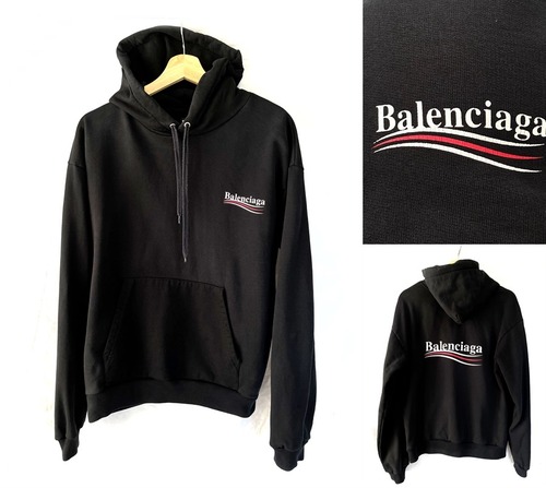 【BALENCIAGA】　バレンシアガ　18～19AW　  2018～2019　キャンペーンロゴ　フーディ　パーカー　BLACK　メンズM