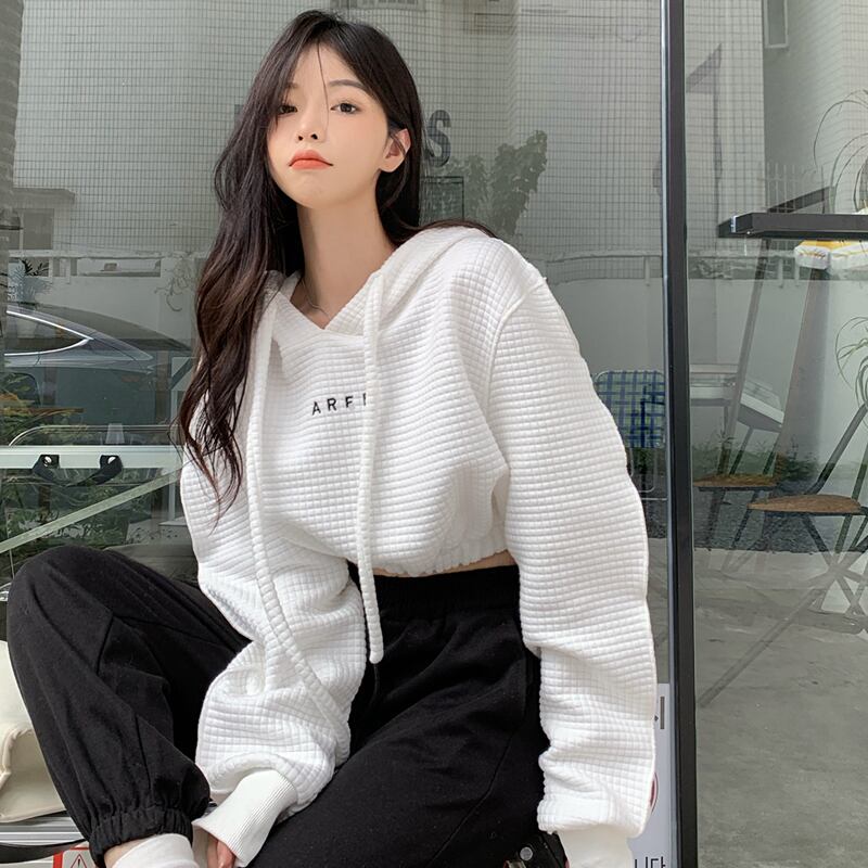左小姐シリーズ パーカー トップス 2color 緑or白 チェック柄 可愛い 春服 秋服 韓国風 着痩せ グリーン ホワイト Elegant