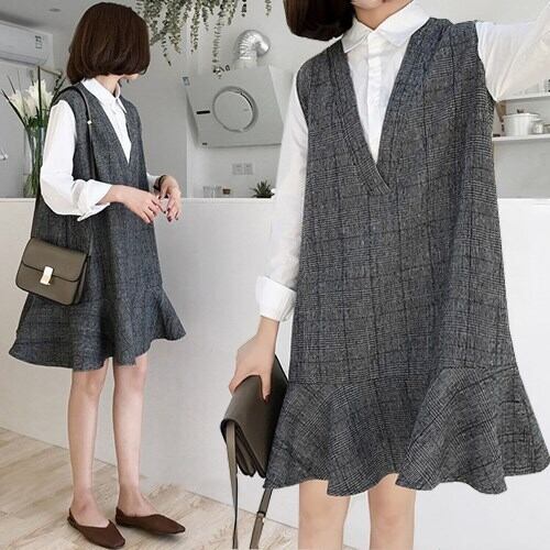 【新作】【送料無料】 格子状の蓮の葉の端に中くらいの長さの妊婦のドレスをつなぎ合わせた春のシャツ スプリング 春物 AL expec335908214192