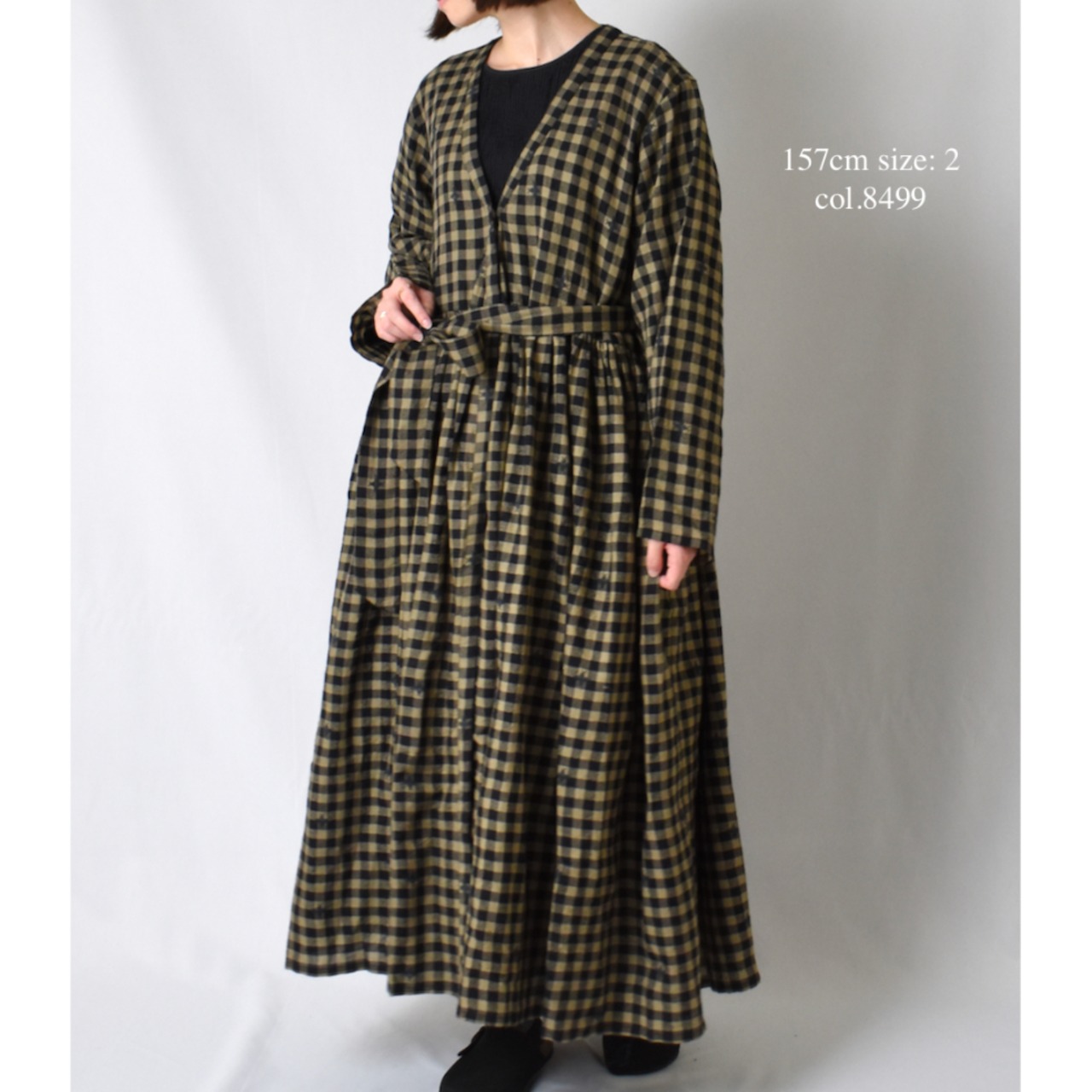 maison de soil（メゾンドソイル）ギンガム+ジャガード柄 カシュクールワンピース