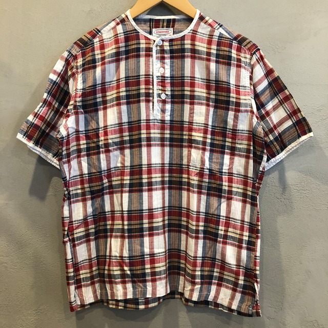 1960'S VINTAGE P/O HENRY NECK CHECK  SHIRT