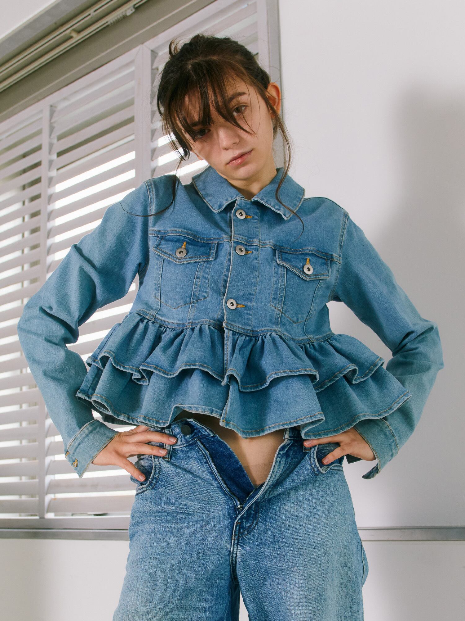 miya　服 mieya frill denim JK -light blue- | mieya mieya