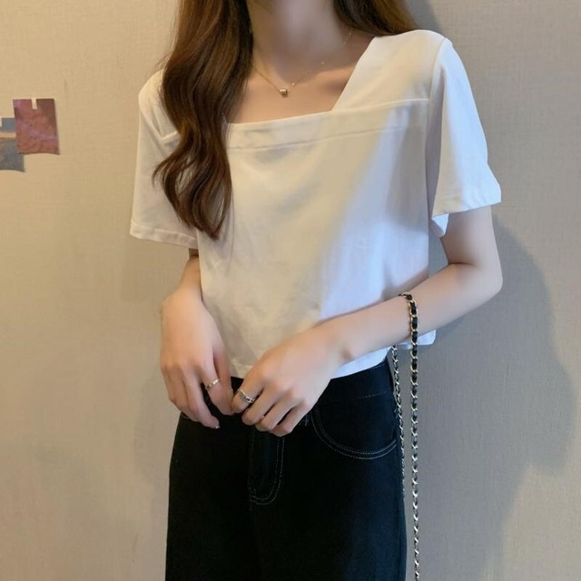 トップス Tシャツ カットソー 白トップス 半袖 スクエアネック ワイド Iライン 薄手 かわいい 大人可愛い きれいめ シンプル カジュアル 大人 おしゃれ お洒落 かっこいい エキゾチック 大人可愛い 大人女子 こなれ感 ラフ スポーティー ガーリー クール モード系 存在感 とろみ感 抜け感 無地 夏 10代 20代 30代 レディース 女性用 学生 通学 デート お出かけ 女子会 お泊まり 休日 アウトドア リゾート 旅行 海 プール 着回し 普段使い 楽ちん モテ フリーサイズ 白 ホワイト
