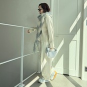 ブロックチェックストールマフラー/ホワイト×グレー