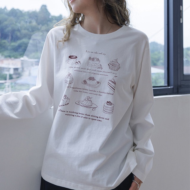 cake graphic long t-shirt
