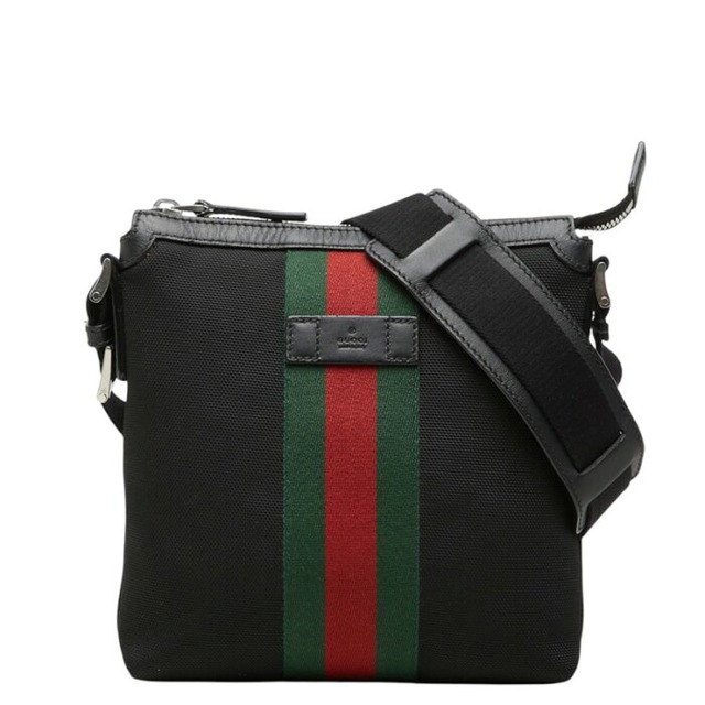 グッチ シェリーライン 斜め掛け ショルダーバッグ 631195 ブラック キャンバス レザー レディース GUCCI 【中古】