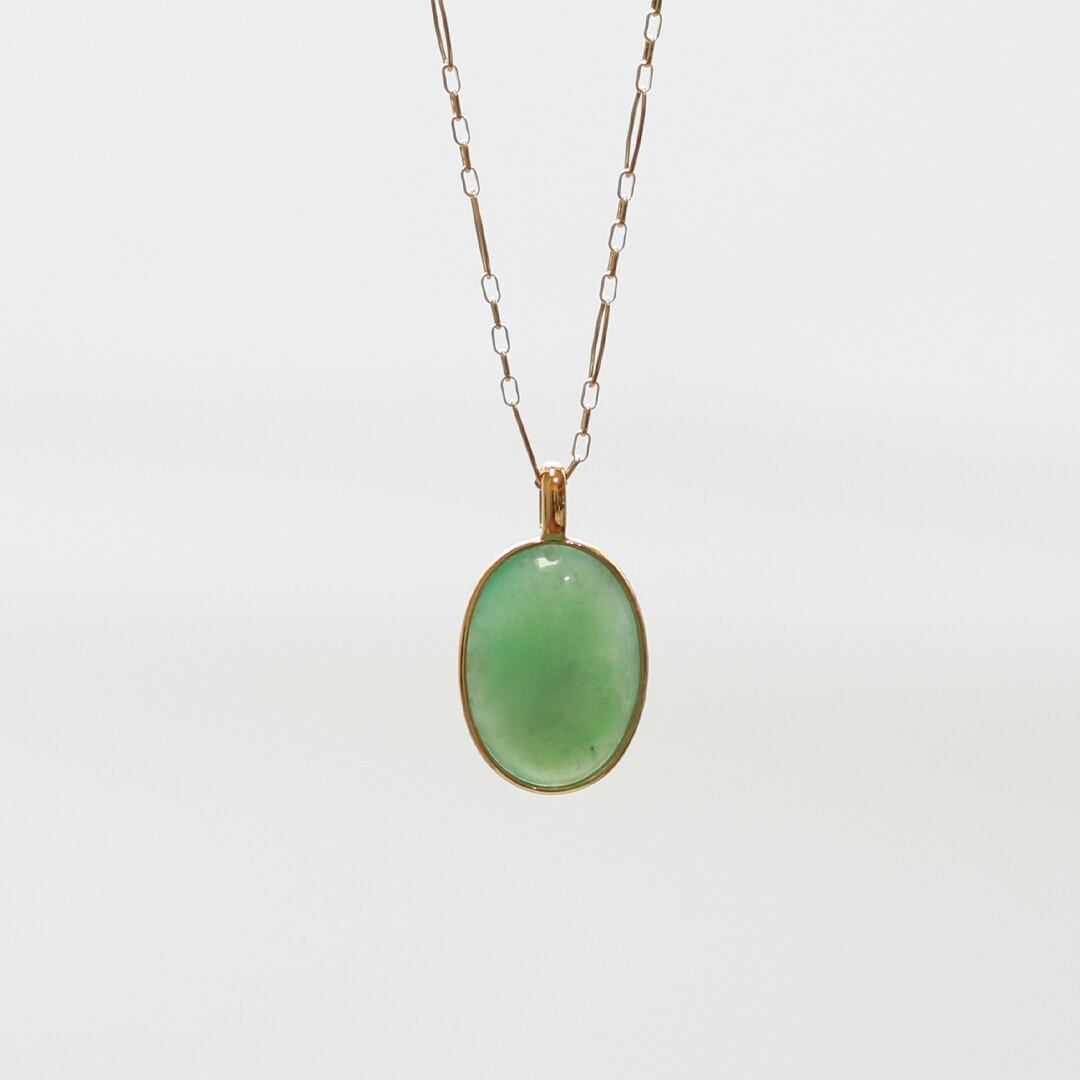 K10YGオーバル jade green 翡翠ネックレス A貨翡翠 jd_ne1294