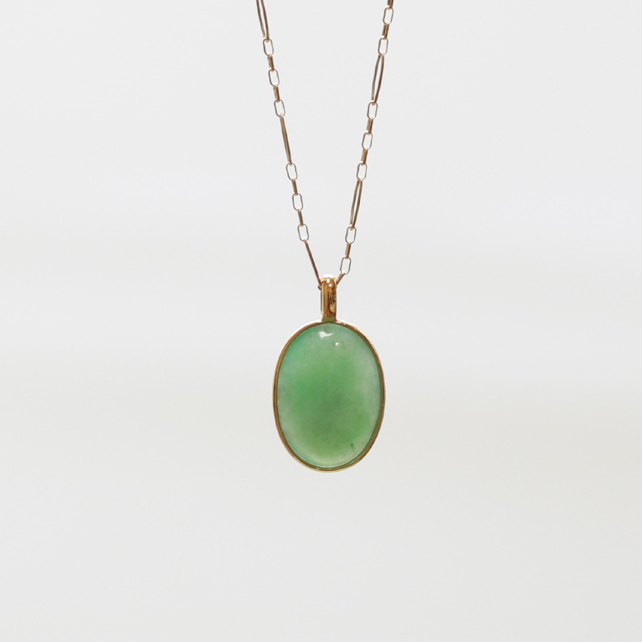 K10YGオーバル jade green 翡翠ネックレス A貨翡翠 jd_ne1294