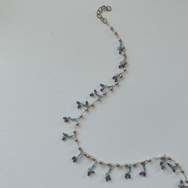 Vintage silver blue purple glass beads necklace choker ヴィンテージ シルバー ブルー