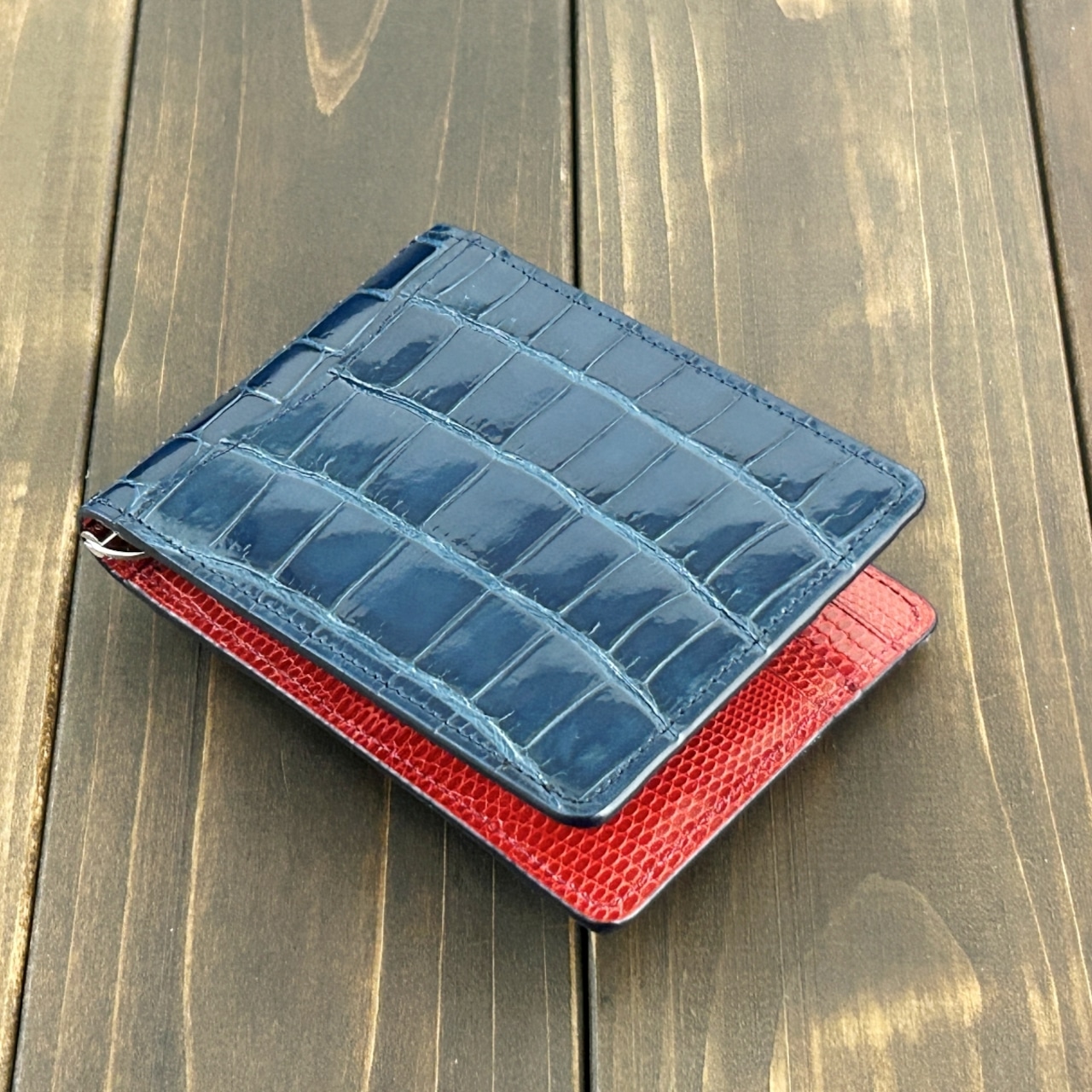 クロコダイル × リザード マネークリップ シャドーブルー