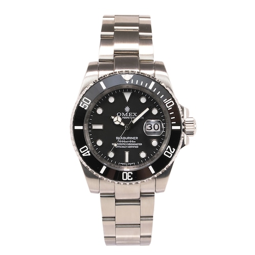 【OMEX】AUTOMATIC DATE WATCH オートマティック デイトウオッチ（カラー：シルバー×ブラック） メンズ 男性用 機械式ムーブメント 腕時計