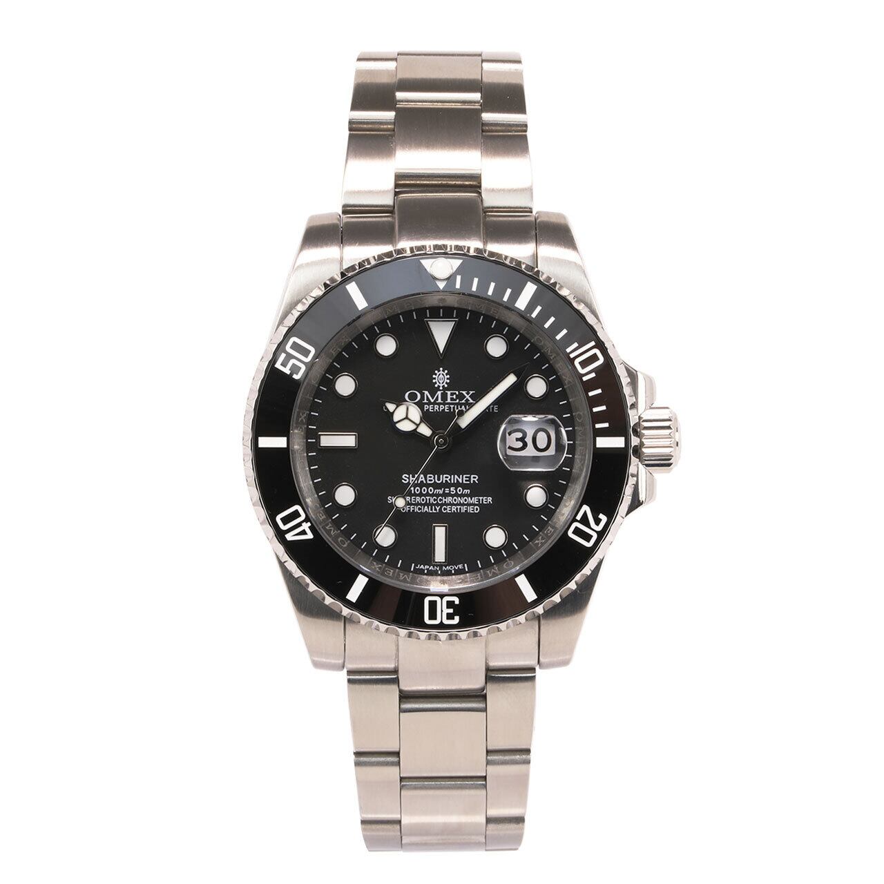 【OMEX】AUTOMATIC DATE WATCH オートマティック デイトウオッチ(カラー:シルバー×ブラック) メンズ 男性用 機械式ムーブメント 腕時計