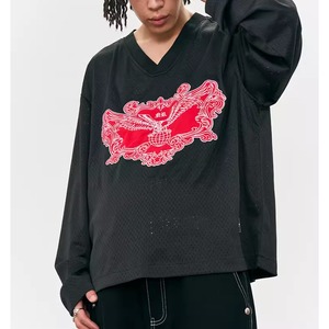 【DRIP3636】NR Eagle Applique Embroidered Mesh Tee