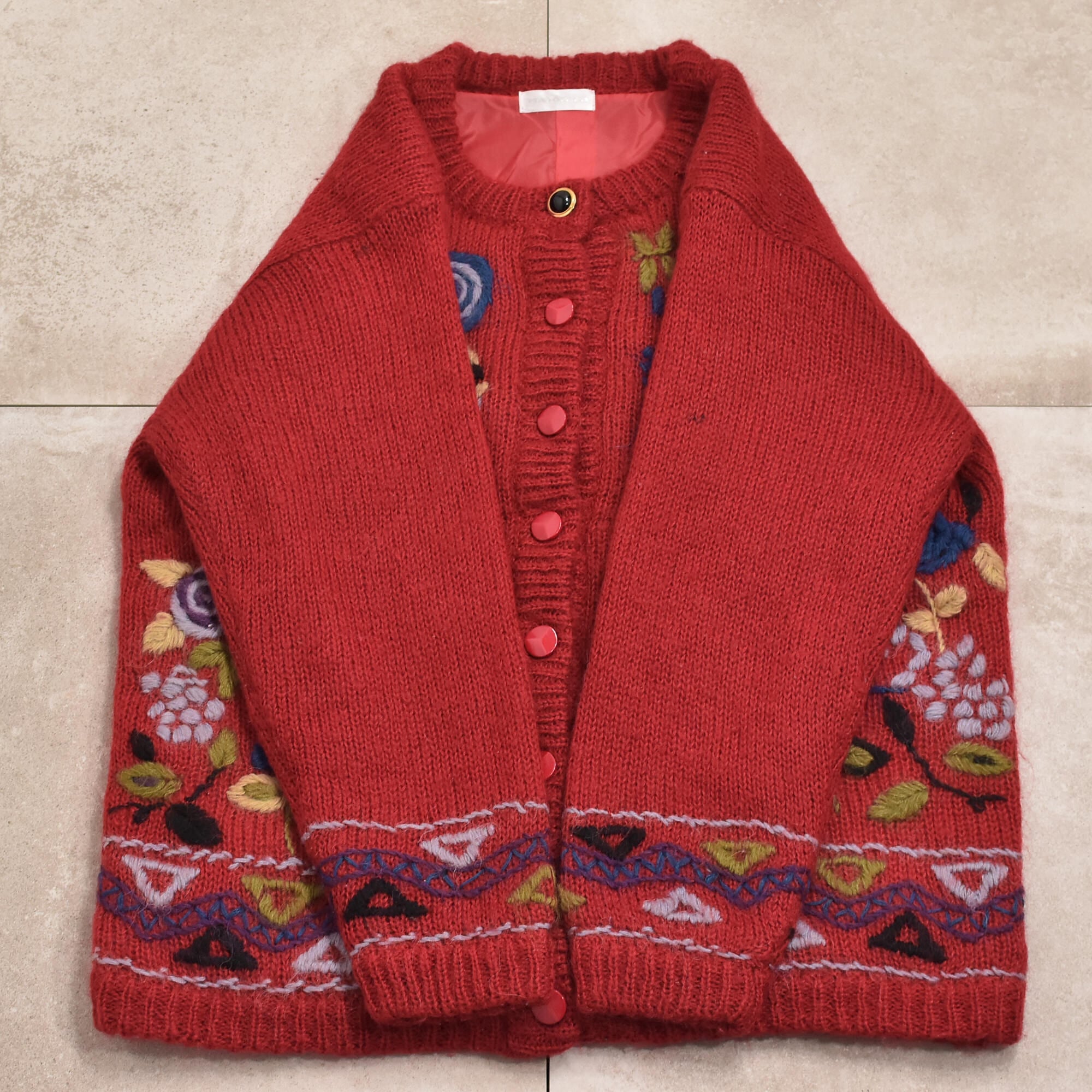 80～90s Flower design mohair blend cardigan Jp vtg | 古着屋 grin