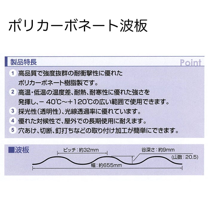 ポリカ波板-PN 波板 32波 9尺 厚み:0.7mm 4色から選択 10枚セット（11