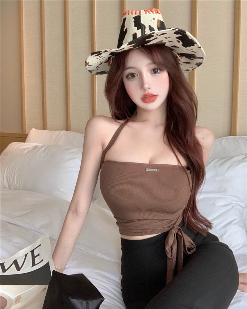 サマーショートストラップ ホルターブラックトップス 夏物 ヨーロピアン ブラックストロベリース88011038086