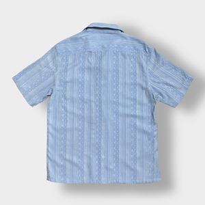 【J.CAMPBELL】半袖シャツ 開襟シャツ 個性的 シルク 柄シャツ ストライプ 総柄 柄物 オールパターン M US古着