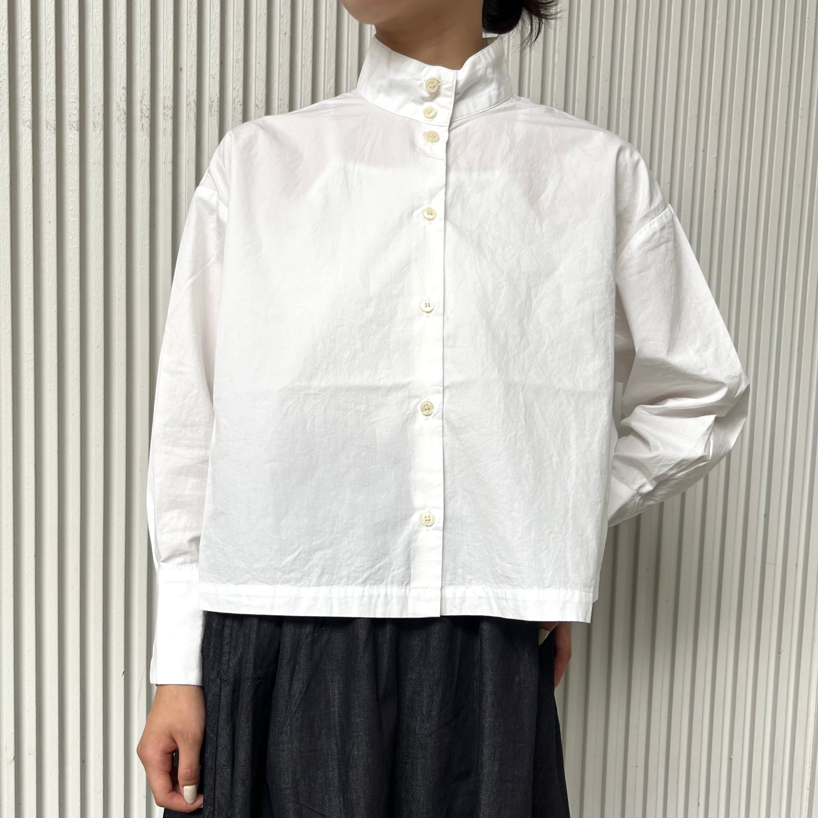 SETTO セット OKKAKE LONG SHIRT ブロードストライプ スタンドカラーシャツワンピース F/グレー 日本製【2400013380126】