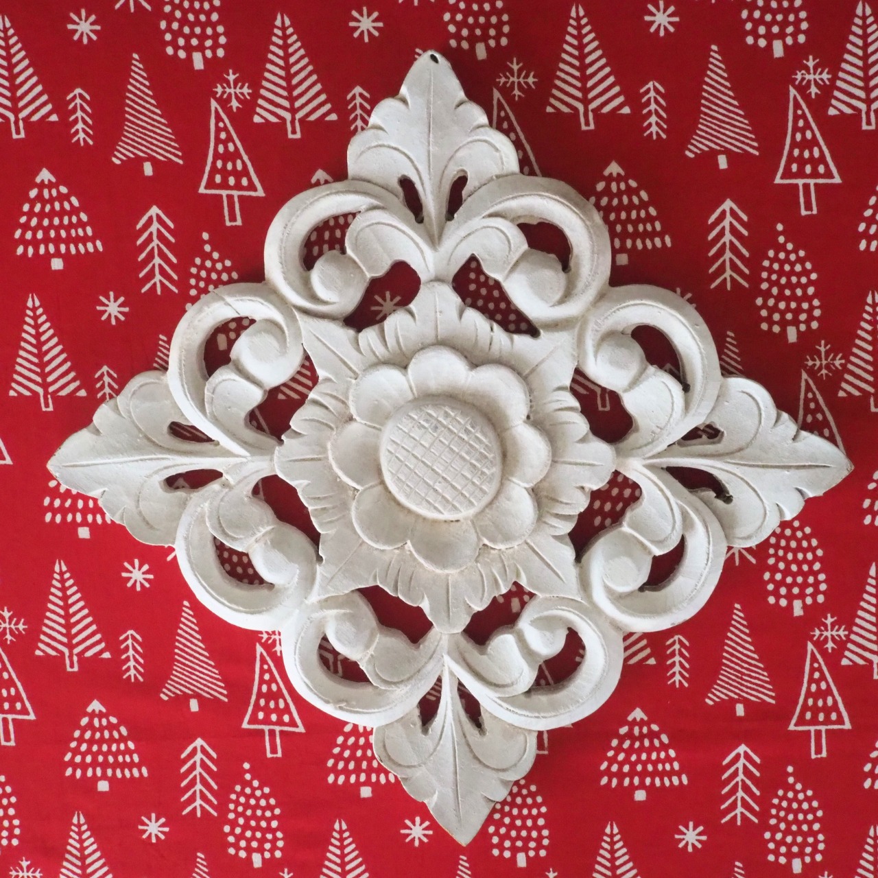 ブロックプリント生地【50cm単位】インド綿  Winter(X'masツリー) 赤 #44610-RD1